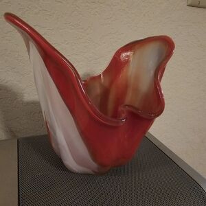 Vintage Japanese Red and Cream Art Glass Decorative Vase